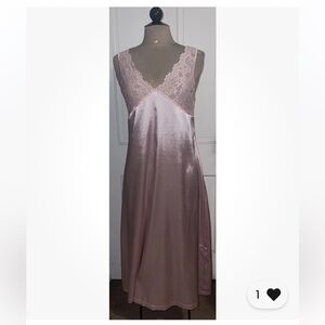 Vintage Y2K Pink Satin Lace Long Midi Slip Dress Lingerie Nightgown M Medium